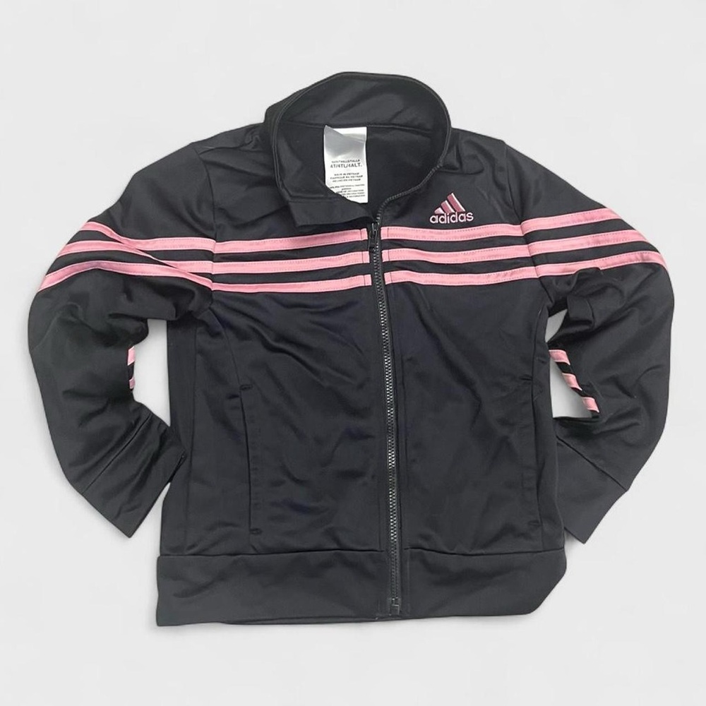 Adidas Kids Jacket in Black with Pink Stripes